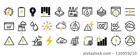 Electricity and Energy Icon Set Vector Glyph and Line Pictograms of 130959210