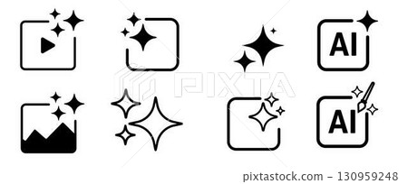 AI-generated content icons set sparkle magic image, video, text symbols 130959248