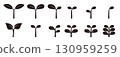 Seedling Icon Set New Sprout Silhouettes symbolizing new growth, agriculture, gardening, and ecological sustainability 130959259