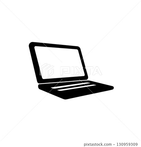 Bold black icon of a laptop flat silhouette. Isolated on transparent background. PNG, cutout 130959309