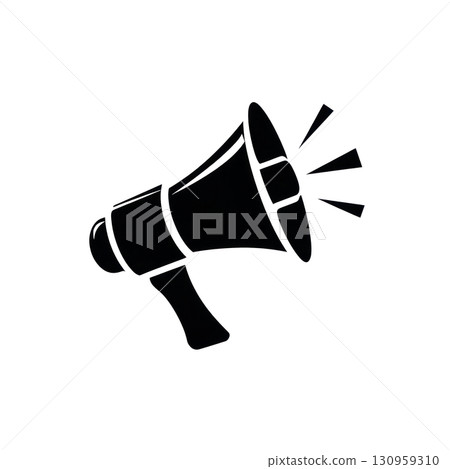 Bold black icon of a megaphone. Isolated on transparent background. PNG, cutout Bold black icon of a megaphone. Isolated on transparent background. PNG, cutout 130959310