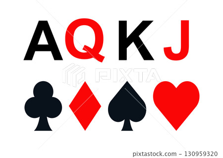 A Q K J Playing Cards Icons. Playing Cards Suits and Ranks. 130959320