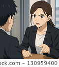 動漫圖片，美麗的辦公室女士，皺著眉頭，對下屬進行嚴格的指示和批評 130959400