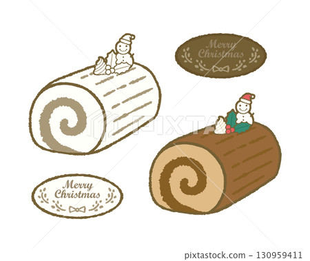 Christmas Roll Cake (Buche de Noel) Monochrome and Color Set 130959411