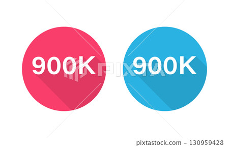 900K Circular Icons Displaying in Red and Blue with Long Shadow. 130959428