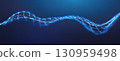 AI data wave abstract background with tech line patterns and digital network flow. Futuristic 3D blue vector design for cyber security and big data concepts. Cosmic motion effect. Vector Illustration. 130959498