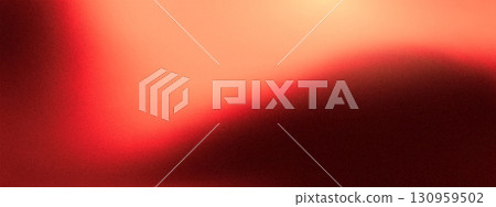 Red gradient with noise texture and black grainy dark background. Abstract paper color with grunge light overlay and silver glow. Retro graphic design with moody wave effect and soft foil material. 130959502