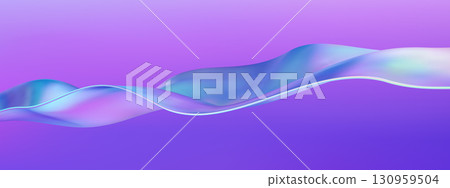 3D wave abstract liquid background with glass ribbon fluid shapes. Blue gradient holographic elements swirl with iridescent flow and neon light. Transparent flying objects create bright spectral 3D wave abstract liquid background with glass ribbon fluid shapes. Blue gradient holographic elements swirl with iridescent flow and neon light. Transparent flying objects create bright spectral 130959504