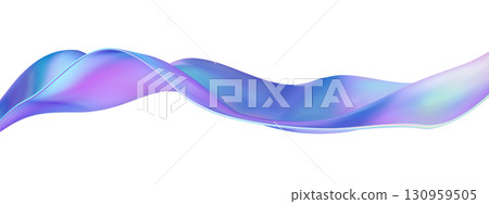 3D liquid wave with abstract glass ribbon effects and iridescent fluid textures. Holographic gradient flows in blue-purple for contemporary wallpapers. Neon spectral swirls or minimal ink spirals. 130959505