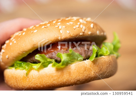 Image of a homemade hamburger (stock photo) 130959541