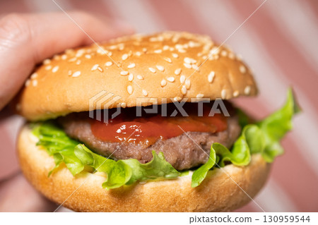 Image of a homemade hamburger (stock photo) 130959544
