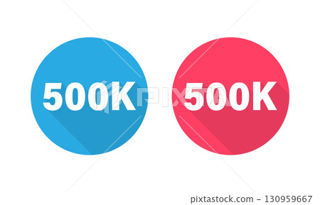 500K Circular Icons Displaying in Red and Blue with Long Shadow. 130959667