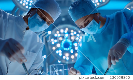 Surgeons in operating room performing critical surgery. 130959860