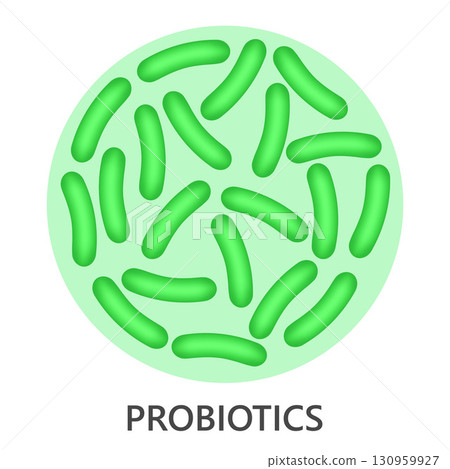 Probiotics bacteria icon, microbiome flora, lactobacillus bacterium. 130959927