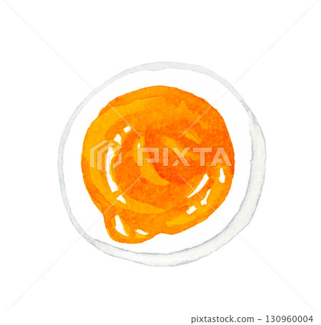 煮蛋(溏心蛋)的橫斷面手繪水彩插圖雞蛋菜餚 煮蛋(溏心蛋)的橫斷面手繪水彩插圖雞蛋菜餚 130960004