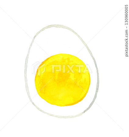 Hard-boiled eggs cut in half - hand-drawn watercolor illustration of egg dishes 130960005