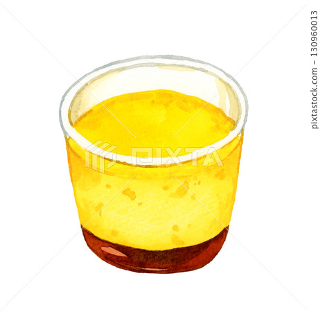 杯中布丁-雞蛋菜餚的手繪水彩插圖 杯中布丁-雞蛋菜餚的手繪水彩插圖 130960013
