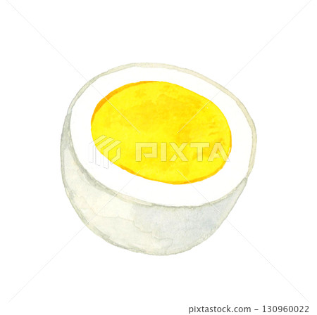Hard-boiled eggs cut in half - hand-drawn watercolor illustration of egg dishes Hard-boiled eggs cut in half - hand-drawn watercolor illustration of egg dishes 130960022
