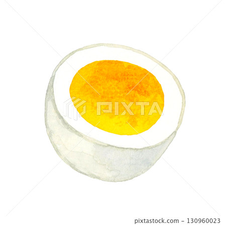 Boiled egg cut in half - Hand-drawn watercolor illustration of egg dishes Boiled egg cut in half - Hand-drawn watercolor illustration of egg dishes 130960023
