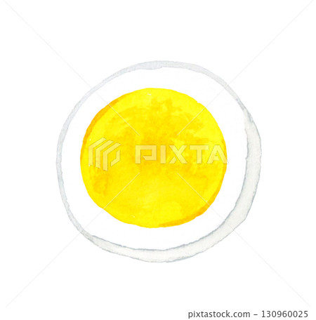 Cross section of a hard-boiled egg. Hand-drawn watercolor illustration of egg dishes. Cross section of a hard-boiled egg. Hand-drawn watercolor illustration of egg dishes. 130960025