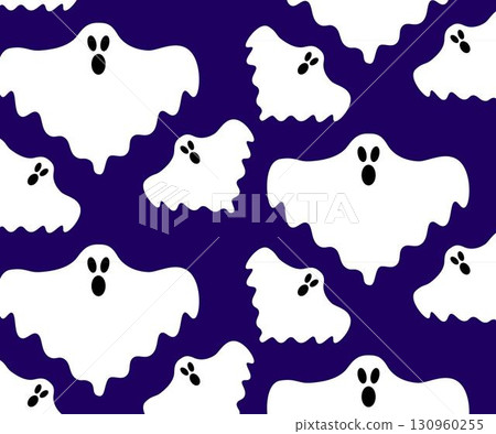 Seamless pattern with cute ghosts. Festive background for Halloween. Repeating print for fabric, wrapping paper, textile Vector cartoon illustration 130960255