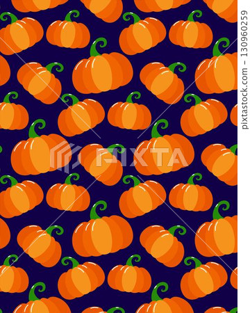 Orange pumkins seamless cartoon pattern. Autumn, Halloween fall background, wallpaper. Pumpkins vector illustration for textile, paper design. Orange pumkins seamless cartoon pattern. Autumn, Halloween fall background, wallpaper. Pumpkins vector illustration for textile, paper design. 130960259