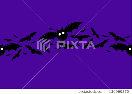 Halloween flying bats. Decoration element from scattered silhouettes. Top vector border. 130960270
