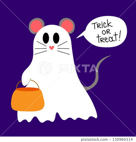 Halloween cute ghost on purple black background candy mouse costume cartoon vector illustration Halloween cute ghost on purple black background candy mouse costume cartoon vector illustration 130960314