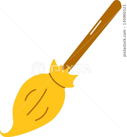 Witch broom. Wooden broomstick isolated icon. Devices for cleaning the territory from dust, leaves and debris. Vector illustration in cartoon style. Witch broom. Wooden broomstick isolated icon. Devices for cleaning the territory from dust, leaves and debris. Vector illustration in cartoon style. 130960323