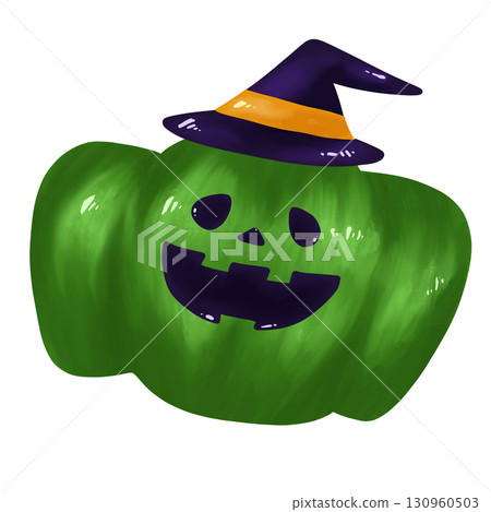 Green jack-o'-lantern wearing a hat Green jack-o'-lantern wearing a hat 130960503