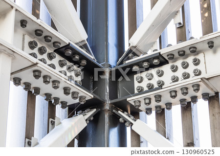 Bolted Steel Beam Joint and Gusset Plates Bolted Steel Beam Joint and Gusset Plates 130960525