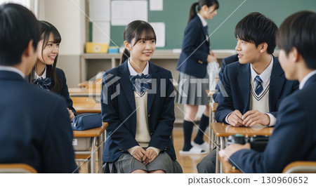 High school girls chatting in the classroom High school girls chatting in the classroom 130960652