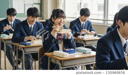 High school girls eating lunch in the classroom High school girls eating lunch in the classroom 130960656