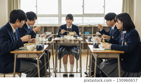 High school girls eating lunch in the classroom 130960657