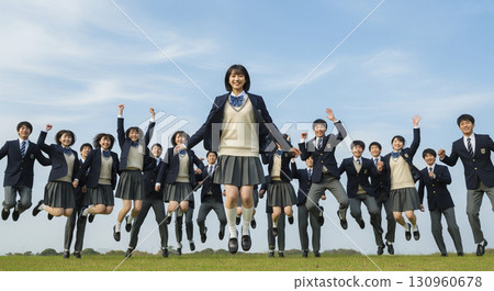 High school students jumping under the blue sky High school students jumping under the blue sky 130960678