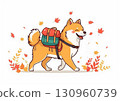 Cute Shiba Inu character illustration enjoying hiking (autumn, health, outdoor) 130960739