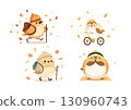 Easy to use on a white background! Cute illustration of a long-tailed tit exercising (Autumn, Health, Sports) 130960743