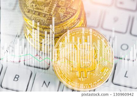 Modern way of exchange. Bitcoin is convenient payment in global economy market. Virtual digital currency and financial investment trade concept. Abstract cryptocurrency with gold bitcoin background. 130960942