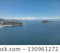 Aerial view of blue sea and sky, white clouds and uninhabited islands in the Seto Inland Sea 130961272