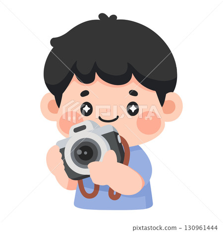 Cartoon Boy Holding Camera Illustration Cartoon Boy Holding Camera Illustration 130961444