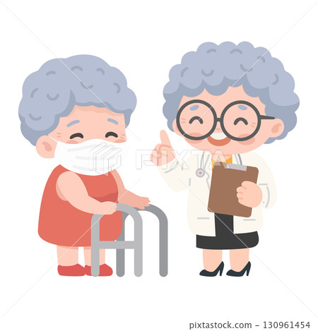 Illustration of Senior Patient with Doctor Illustration of Senior Patient with Doctor 130961454
