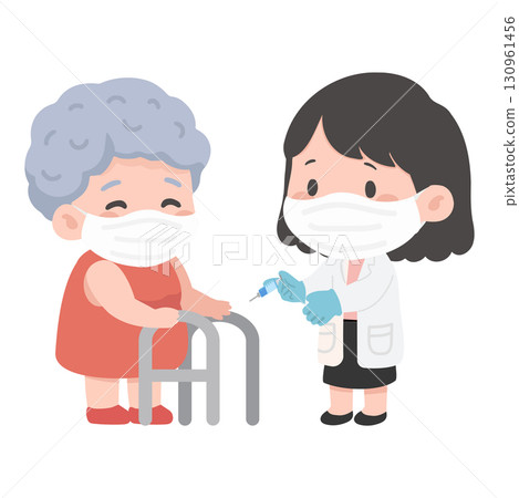 Doctor Giving Vaccine to Senior Woman 130961456