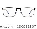 Classic reading glasses in a thin black frame, isolated on a white background, no brand, front view. 130961507