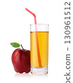 Apple juice with a straw in a glass and a whole red apple isolated on white background, design element 130961512