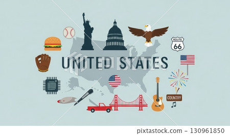 United States Cultural Icons and Symbols Vector Illustration United States Cultural Icons and Symbols Vector Illustration 130961850