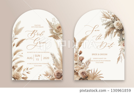 Wedding Arch Invitation with dried flowers. Abstract floral art background vector design for wedding and vip cover template. 130961859
