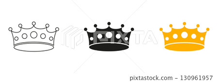 Spiked Crown Line and Solid Icon Set. Ceremonial crowns for leadership and authority themes. Symbol Collection. Isolated Vector Illustration 130961957