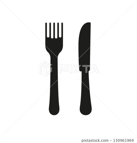 Fork And Knife Solid Icon. Dining And Culinary Utensils Silhouette Symbol. Eating, Restaurants, And Table Etiquette. Isolated Vector Illustration Fork And Knife Solid Icon. Dining And Culinary Utensils Silhouette Symbol. Eating, Restaurants, And Table Etiquette. Isolated Vector Illustration 130961969