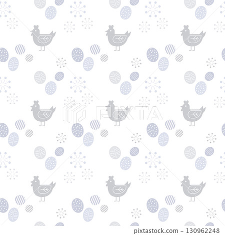 Scandinavian-style chicken and egg seamless pattern background (gray) 130962248