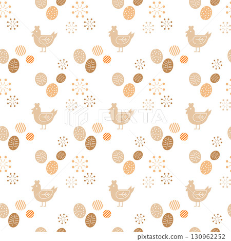 Scandinavian style chicken and egg seamless pattern background (beige) Scandinavian style chicken and egg seamless pattern background (beige) 130962252